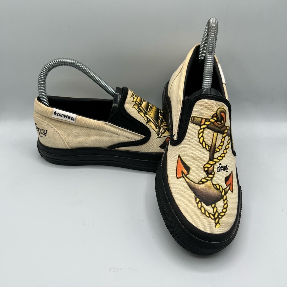 Converse Womens Sailor Jerry Nautical Ship & Anchor Slip On Size 6